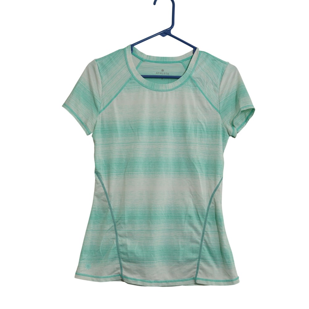 Athleta Women's Size Small Mint Green Striped Short Sleeve Activewear Tee Shirt